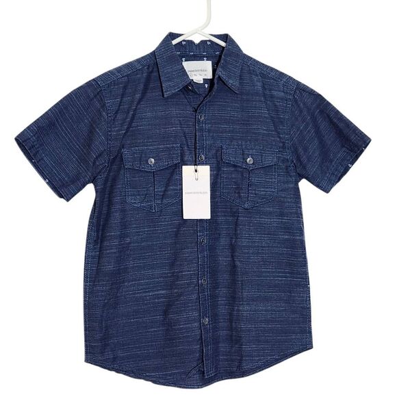 Paper Denim & Cloth Boy's Navy Short Sleeve Button Down Shirt NWT Size 8 - Picture 1 of 11